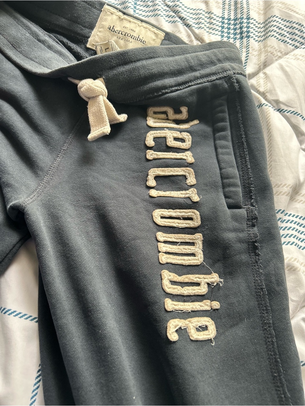 abercrombie kids dark gray joggers with cream logo